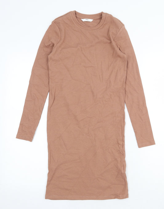 Marks and Spencer Girls Beige Cotton Jumper Dress Size 10-11 Years Round Neck Pullover