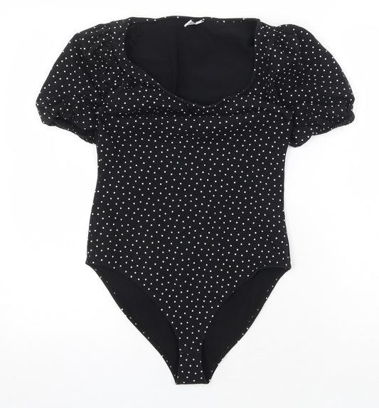 Los Angeles Atelier Womens Black Polka Dot Cotton Bodysuit One-Piece Size S Snap
