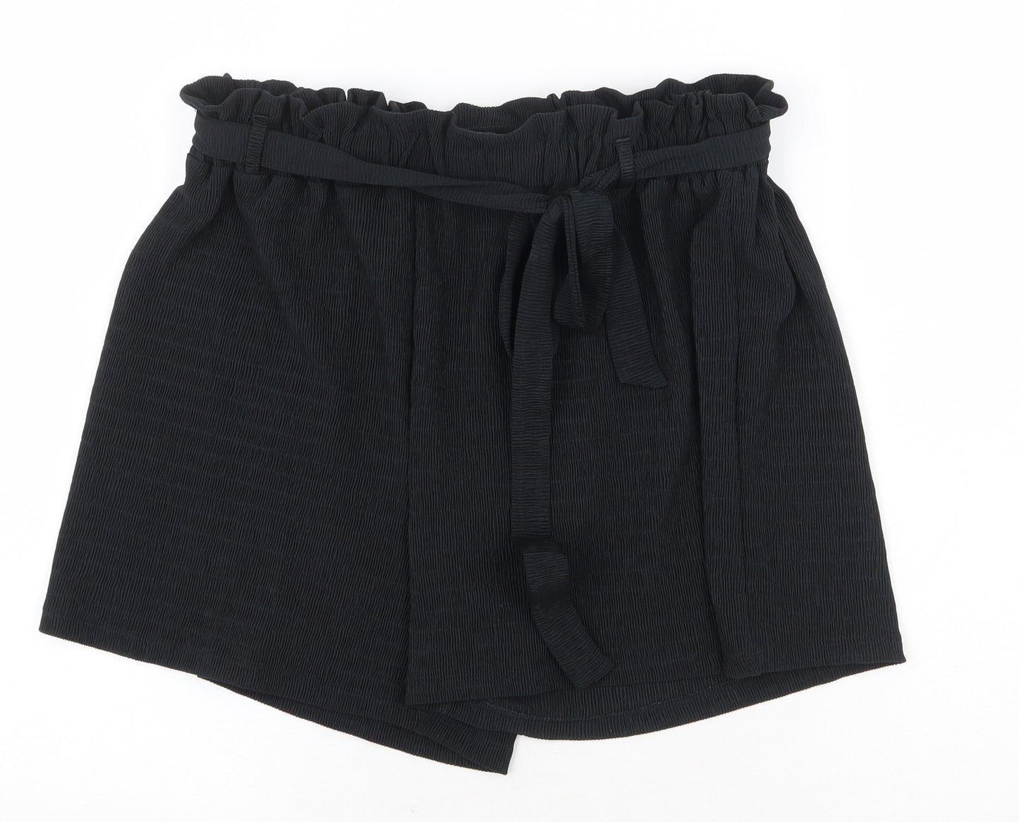 Primark Womens Black Cotton Paperbag Shorts Size S Regular Tie