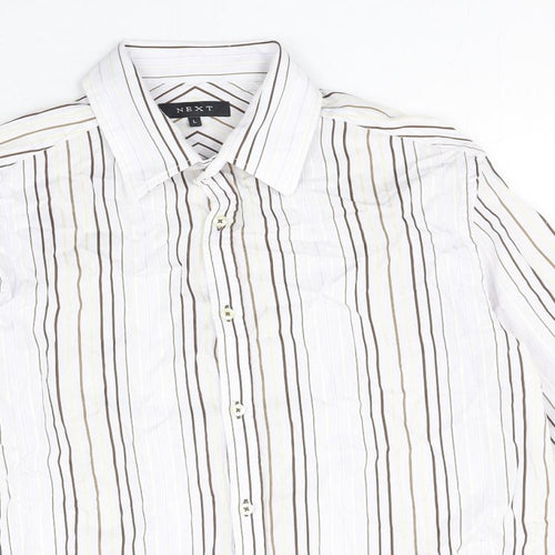 NEXT Mens Multicoloured Striped 100% Cotton Dress Shirt Size L Collared Button