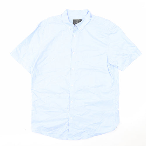 Primark Mens Blue Cotton Button-Up Size L Collared Button