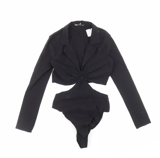 Zara Womens Black Cotton Bodysuit One-Piece Size S Zip