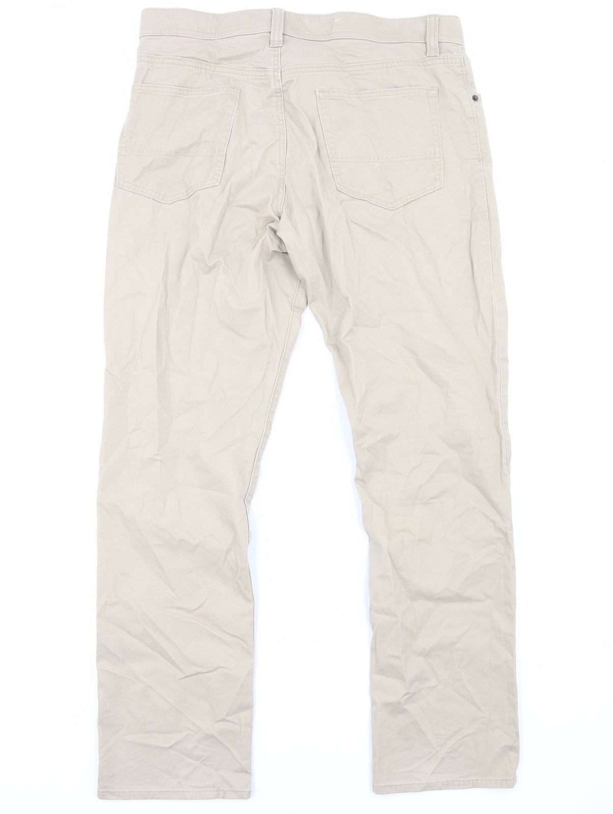 Kirkland Mens Beige Cotton Trousers Size L L32 in Regular Zip