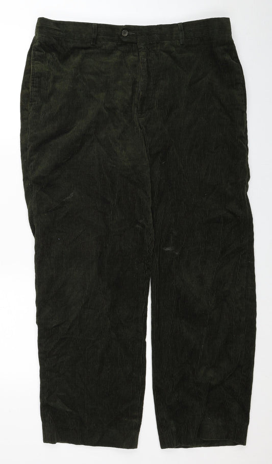 Preworn Mens Green Cotton Carrot Trousers Size 38 in Regular Zip