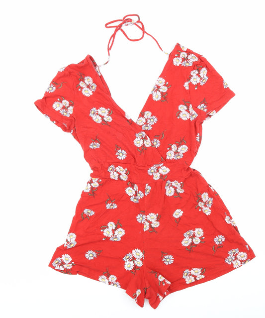 Divided Womens Red Floral Cotton Playsuit One-Piece Size XS L6 in Tie
