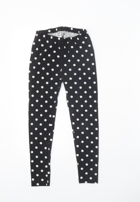 TU Girls Black Spotted Cotton Jogger Trousers Size 8 Years Regular Pullover