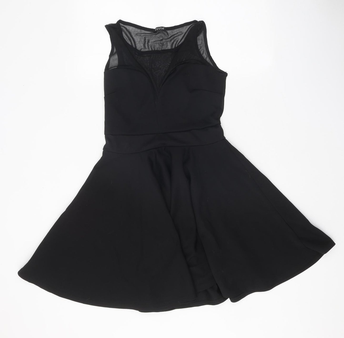 Evita Womens Black Herringbone Polyester Skater Dress Size 12 Boat Neck Pullover