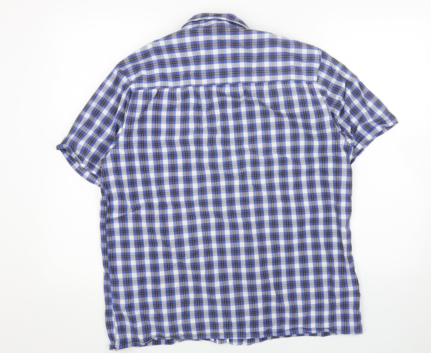 George Mens Blue Plaid Cotton Button-Up Size L Collared Button