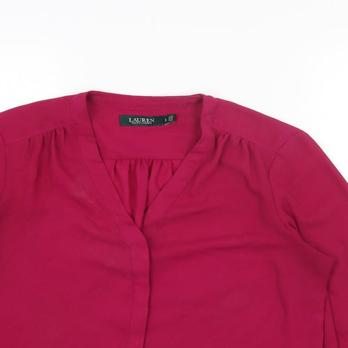 Lauren Ralph Lauren Womens Pink Polyester Basic Blouse Size L V-Neck