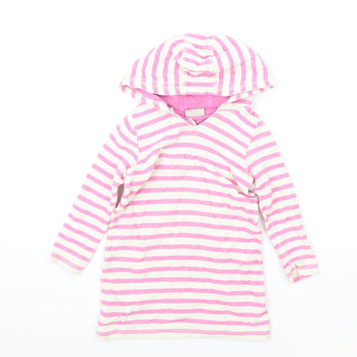 NEXT Girls Pink V-Neck Striped Cotton Blend Pullover Jumper Size 4 Years Pullover