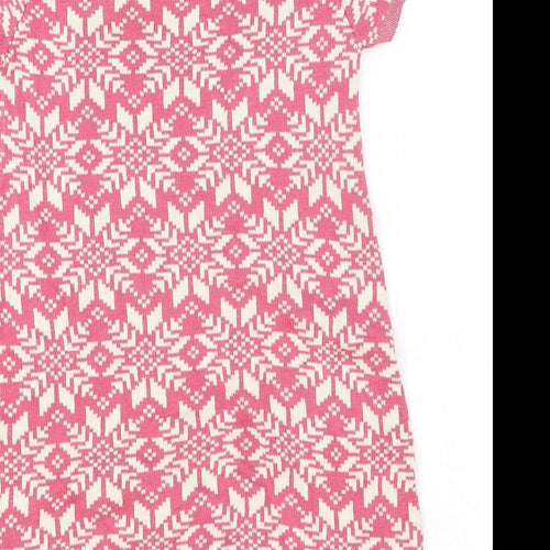 Strawberry Faire Girls Pink Geometric Cotton Jumper Dress Size 2-3 Years Round Neck Pullover
