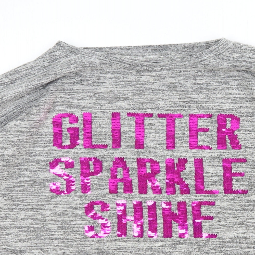 Nutmeg Girls Grey Round Neck Viscose Pullover Jumper Size 11-12 Years Pullover - Glitter Sparkle Shine