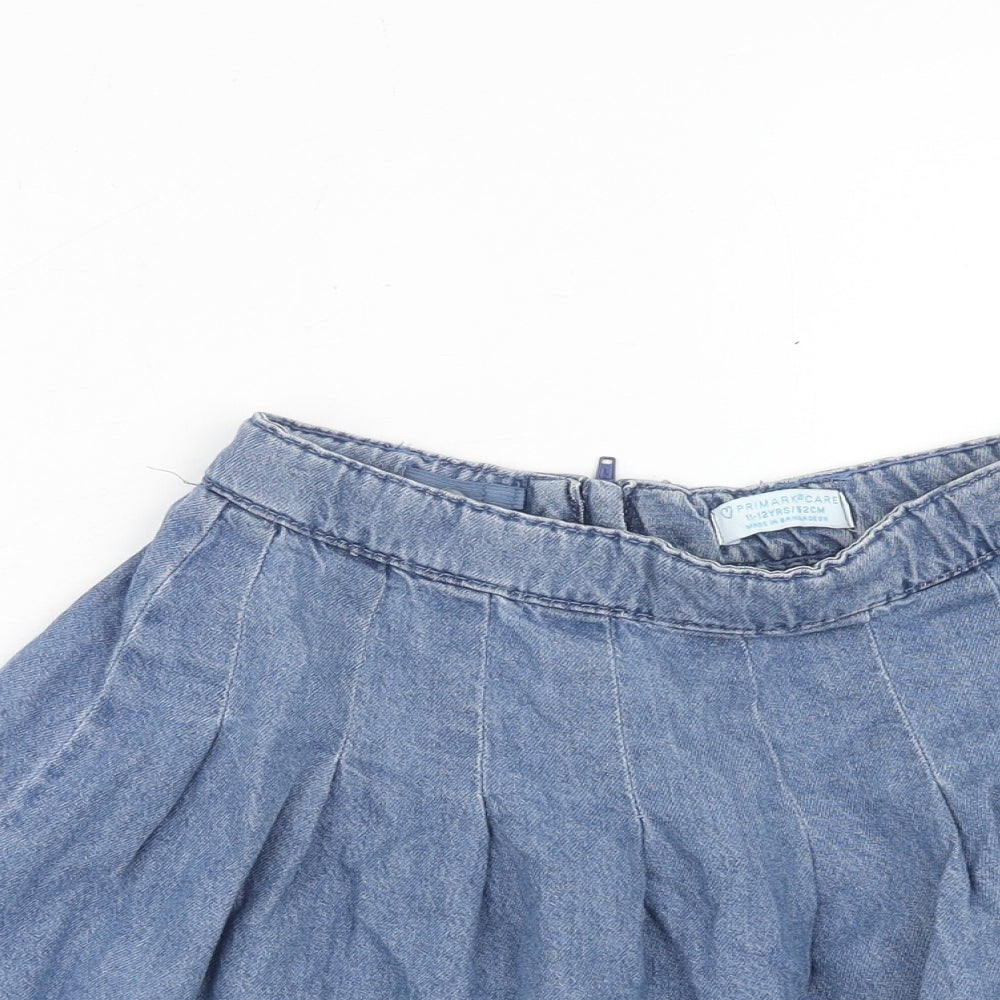 Primark Girls Blue Cotton A-Line Skirt Size 11-12 Years Regular Zip