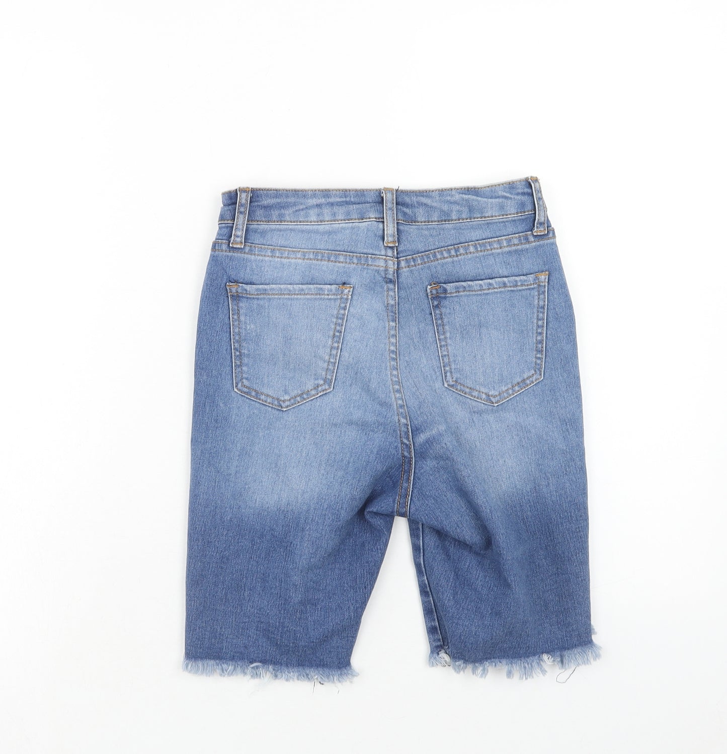 Fashion Nova Womens Blue Cotton Skimmer Shorts Size XS Regular Zip - Distressed