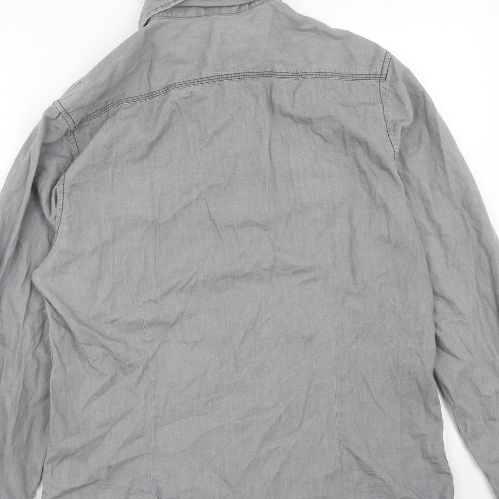 Burton Mens Grey Cotton Button-Up Size M Collared Snap