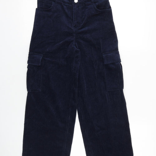 Marks and Spencer Girls Blue 100% Cotton Cargo Trousers Size 8-9 Years Regular Zip