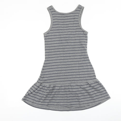 AJC Womens Grey Striped 100% Cotton Tank Dress Size 6 V-Neck Pullover