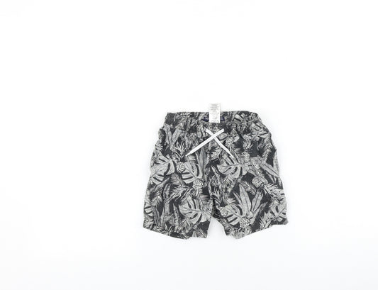NEXT Boys Black Floral 100% Cotton Bermuda Shorts Size 4 Years Regular Drawstring