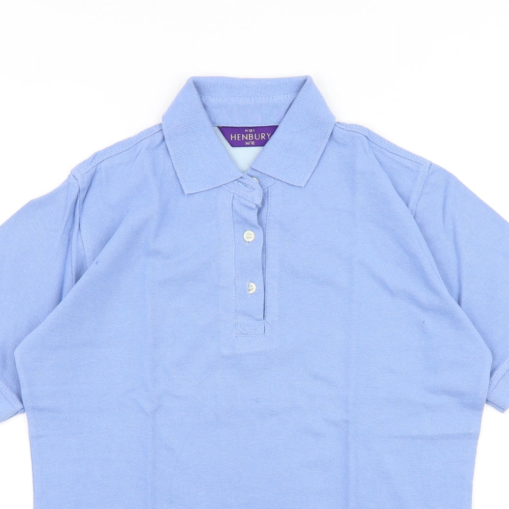 Henbury Womens Blue 100% Cotton Basic Polo Size 12 V-Neck