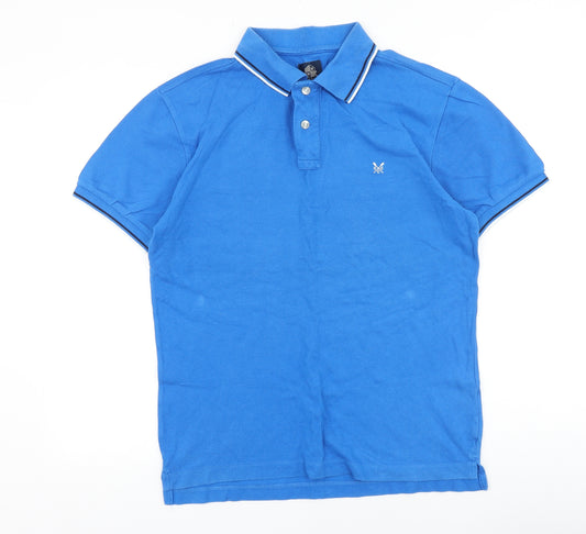 Crew Clothing Mens Blue 100% Cotton Polo Size S Collared Button