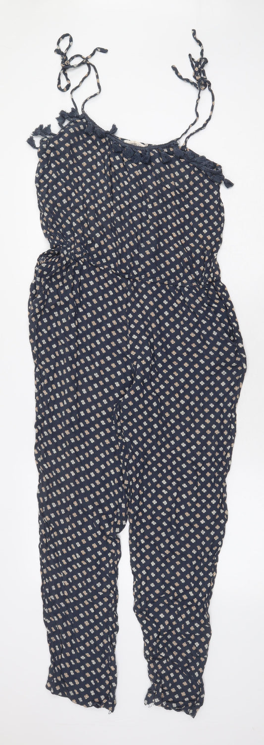 Mango Womens Blue Geometric Cotton Jumpsuit One-Piece Size S Pullover