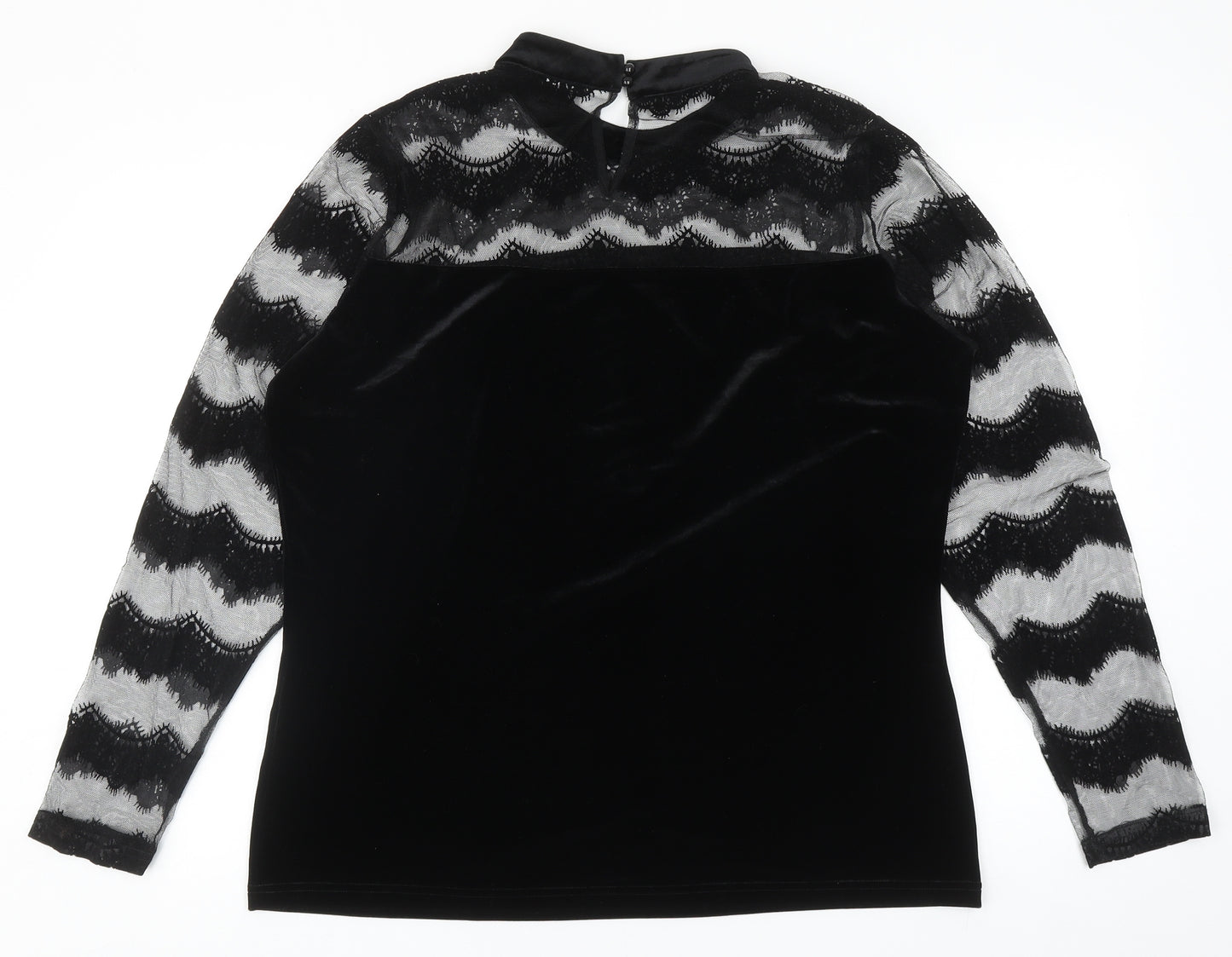 JUNAROSE Womens Black Striped Polyester Basic Blouse Size M Round Neck - Mesh Lace Sleeve