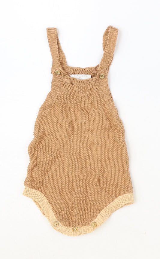 Zara Baby Brown 100% Cotton Romper One-Piece Size 0-3 Months Button