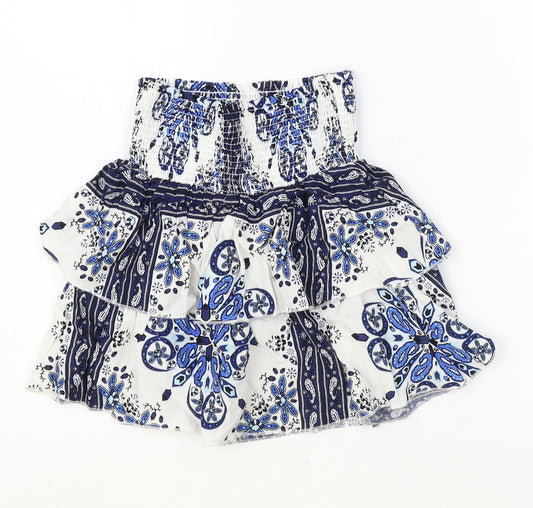 H&M Girls Blue Geometric Viscose Mini Skirt Size 6 Years Regular Pull On