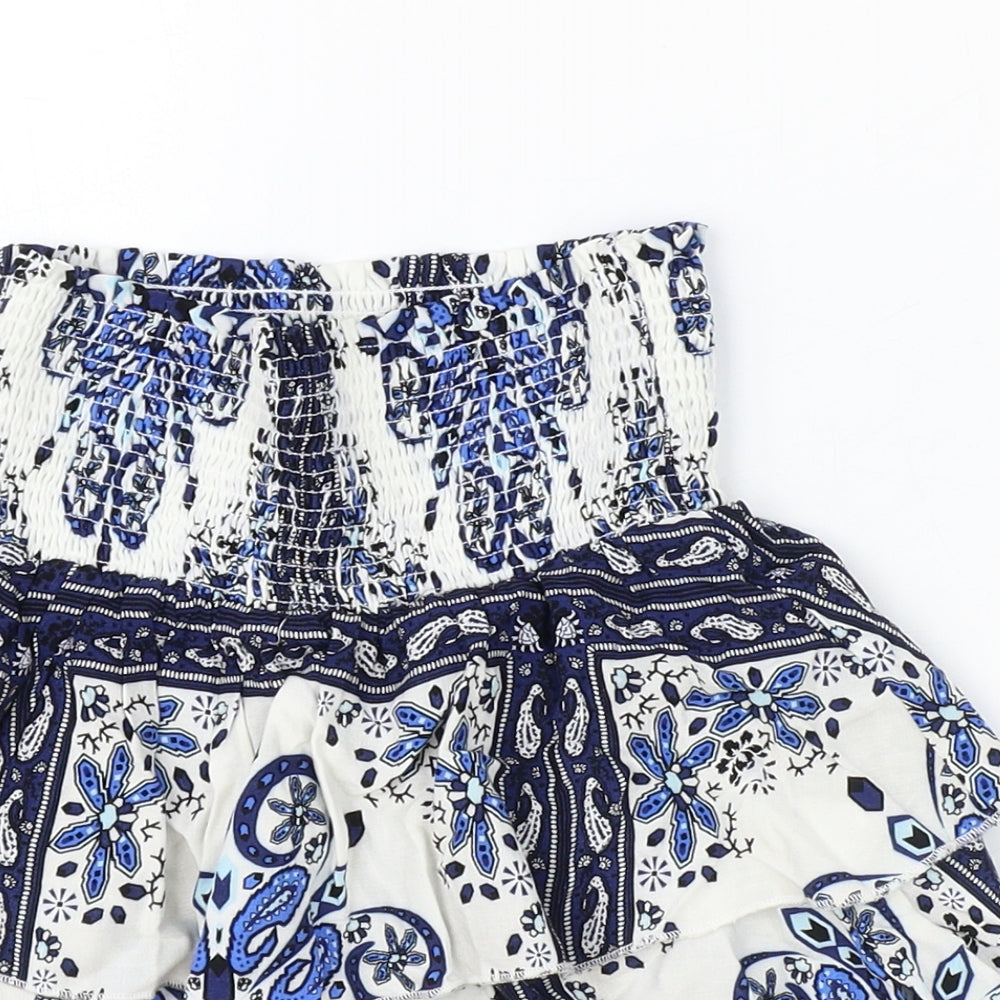 H&M Girls Blue Geometric Viscose Mini Skirt Size 6 Years Regular Pull On