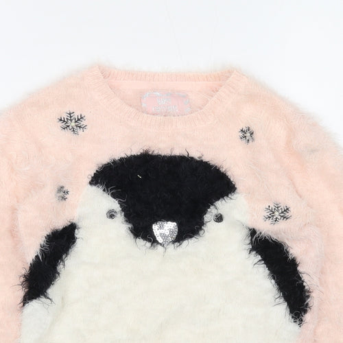 Young Dimension Girls Pink Round Neck Nylon Pullover Jumper Size 9-10 Years Pullover - Penguin