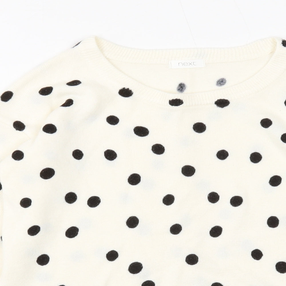 NEXT Girls White Scoop Neck Polka Dot Acrylic Pullover Jumper Size 8 Years Pullover
