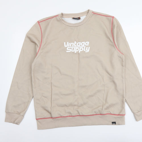 Vintage Supply Mens Beige Polyester Pullover Sweatshirt Size M