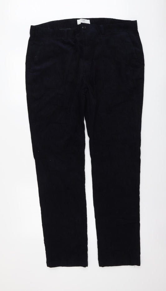 Marks and Spencer Mens Blue Cotton Trousers Size 40 in L33 in Regular Button