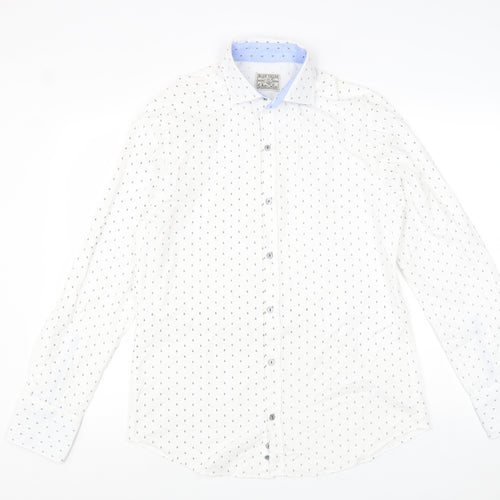 Blue Collar White Collar Mens White Floral Cotton Button-Up Size L Collared Button