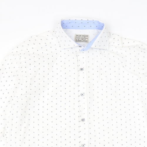 Blue Collar White Collar Mens White Floral Cotton Button-Up Size L Collared Button