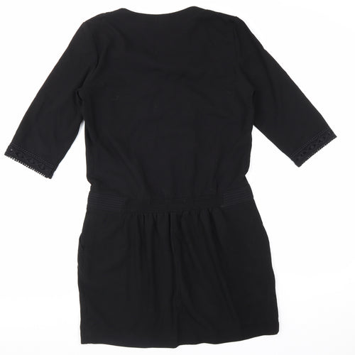 Miss Captain Womens Black Geometric Polyester Kaftan Size 12 V-Neck Pullover