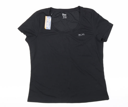 Crivit Mens Black Polyester Basic T-Shirt Size L Scoop Neck Pullover