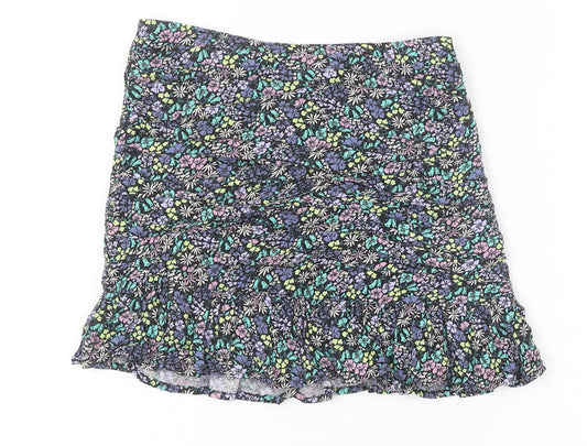 Marks and Spencer Girls Multicoloured Floral Viscose A-Line Skirt Size 8-9 Years Regular Zip