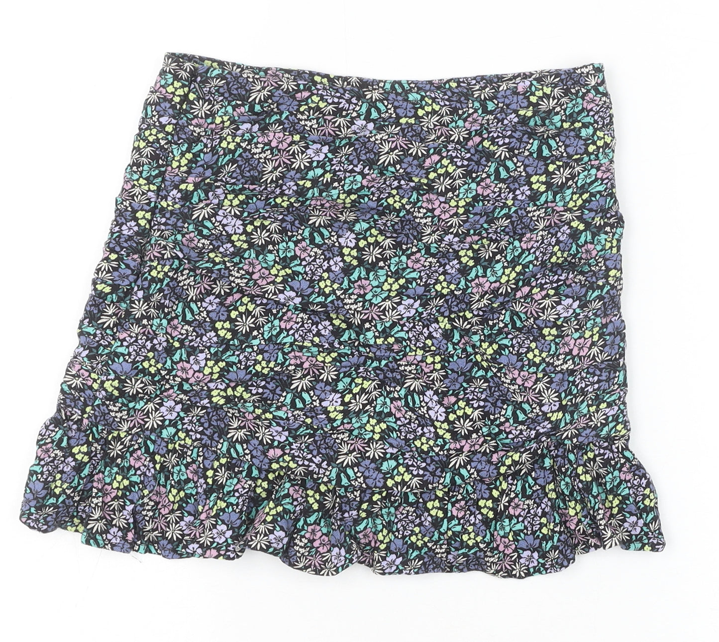 Marks and Spencer Girls Multicoloured Floral Viscose A-Line Skirt Size 8-9 Years Regular Zip