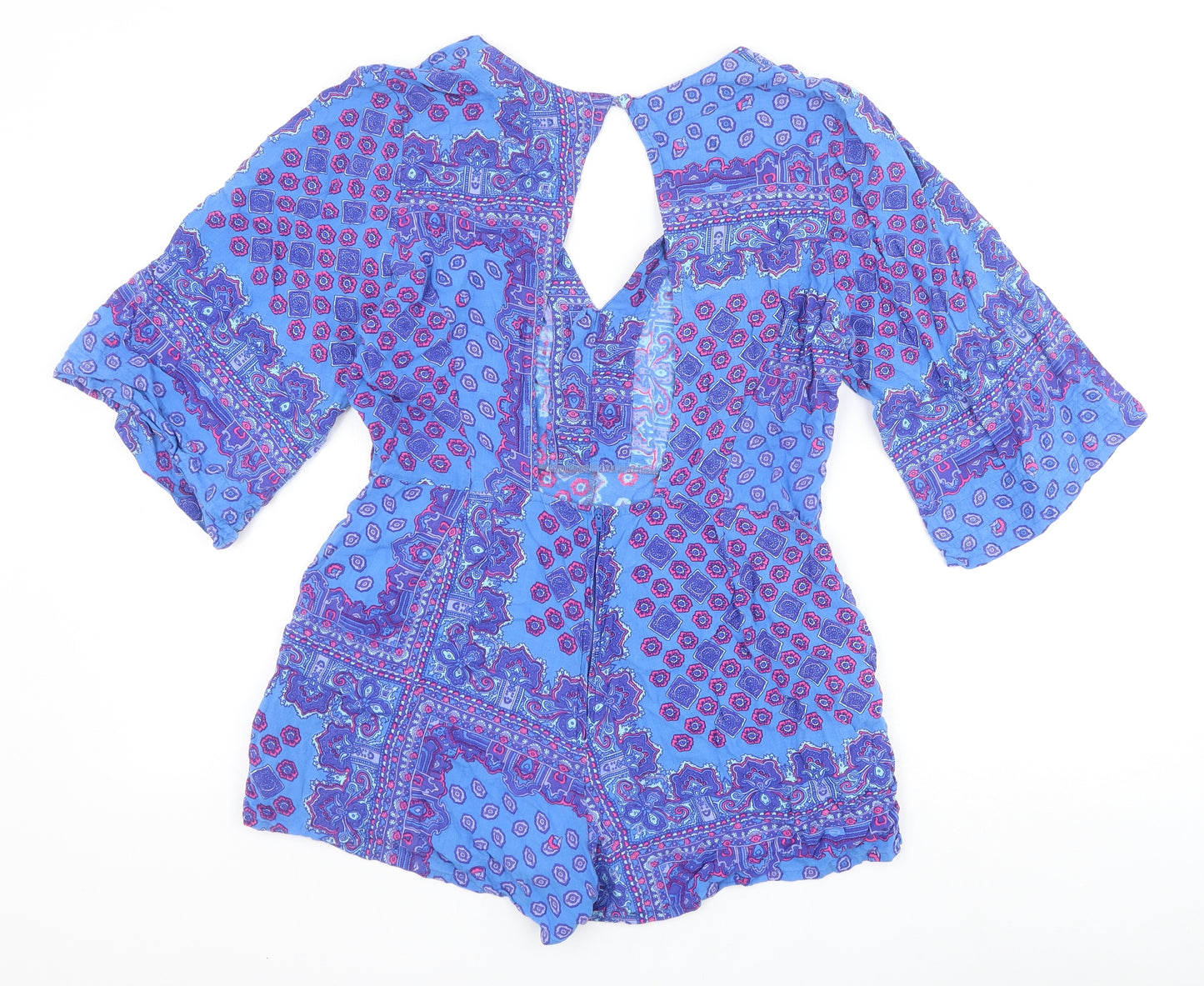 Motel Womens Blue Geometric Viscose Playsuit One-Piece Size L Zip