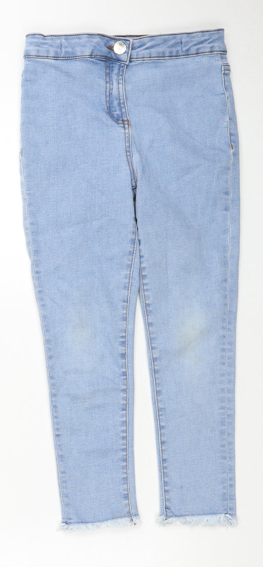 Matalan Girls Blue Cotton Skinny Jeans Size 6 Years Regular Zip