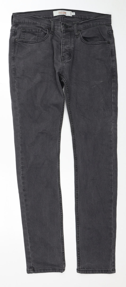 Topshop Mens Grey Cotton Skinny Jeans Size 30 in Extra-Slim Zip