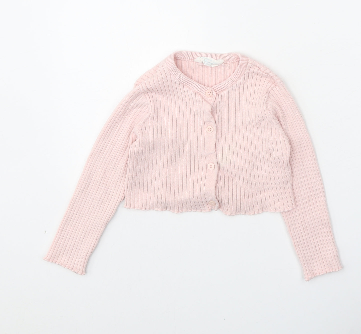 Primark Girls Pink Round Neck Viscose Cardigan Jumper Size 5-6 Years Button