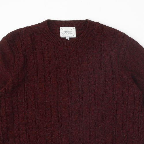 Topman Mens Red Round Neck Acrylic Pullover Jumper Size M Long Sleeve