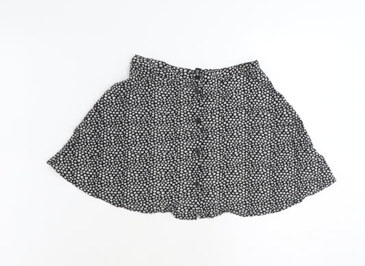 Divided Girls Black Floral Viscose A-Line Skirt Size 8 Years Regular Button