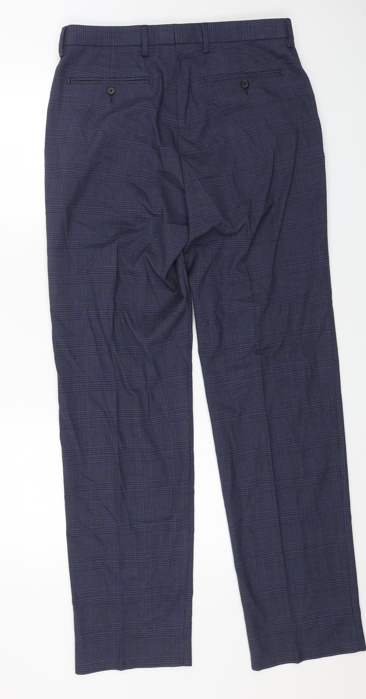 Marks and Spencer Mens Blue Polyester Dress Pants Trousers Size 32 in L30 in Regular Zip