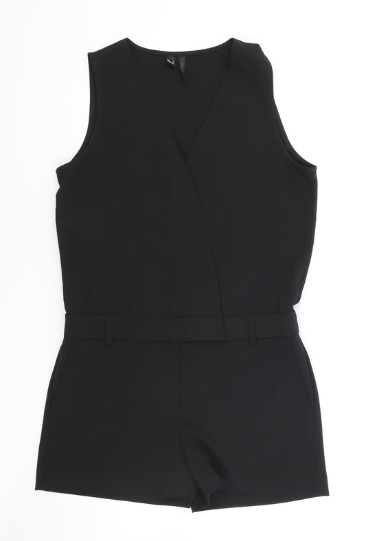 Mango Womens Black Polyester Playsuit One-Piece Size M Button