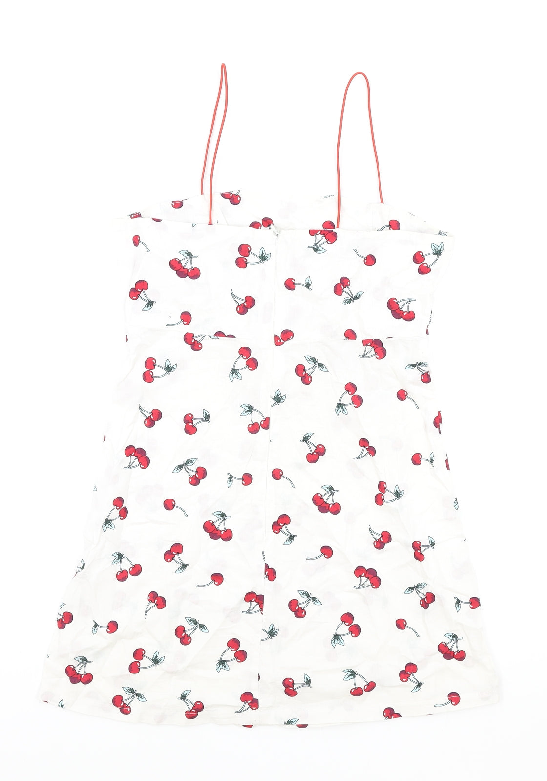 Zaful Womens White Geometric Polyester Slip Dress Size S Square Neck Zip - Cherry Pattern