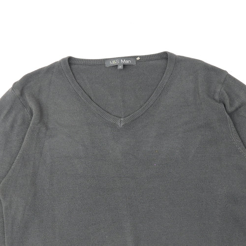 Marks and Spencer Mens Grey V-Neck Acrylic Pullover Jumper Size M Long Sleeve