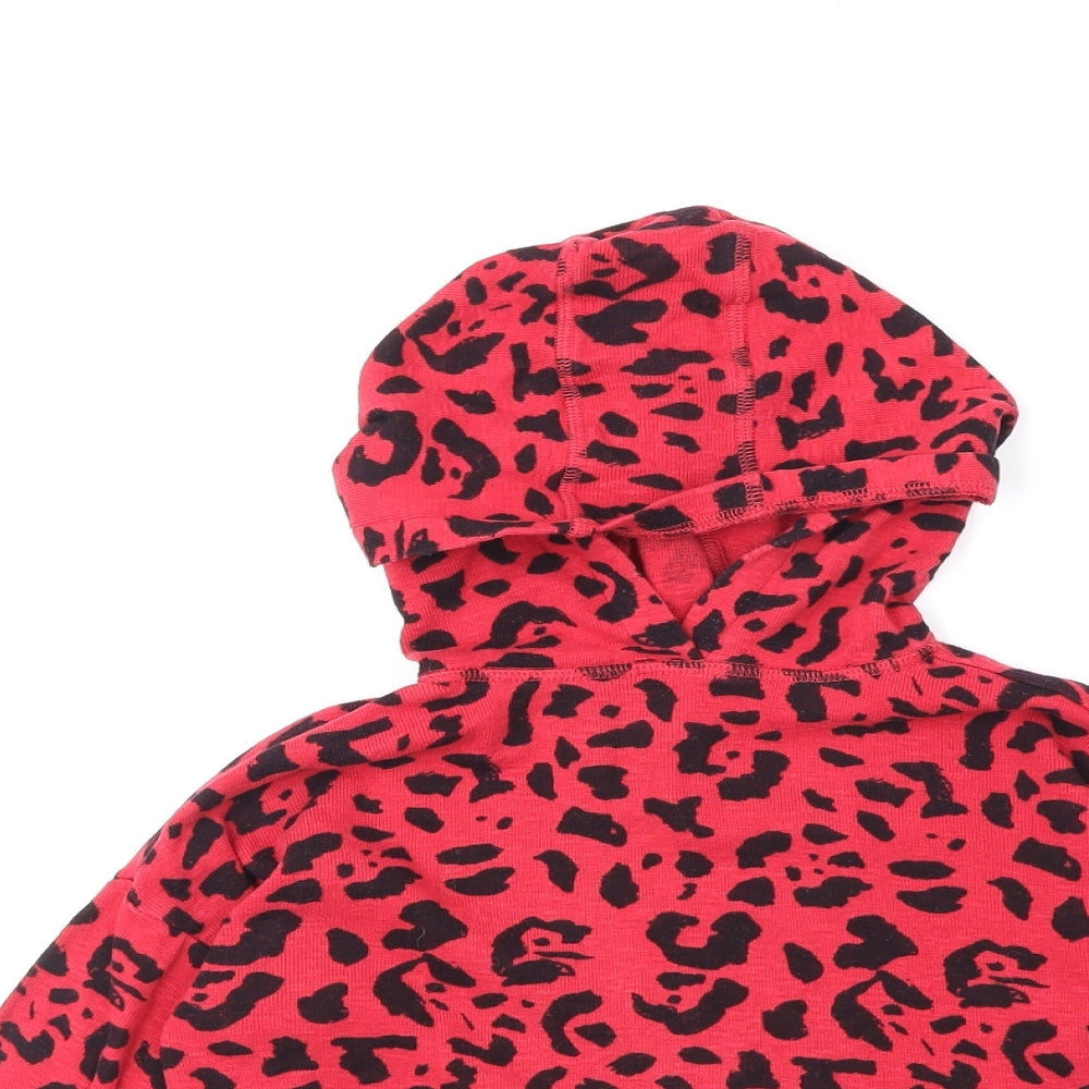 NEXT Girls Red Animal Print 100% Cotton Pullover Hoodie Size 3 Years Pullover - Leopard Pattern